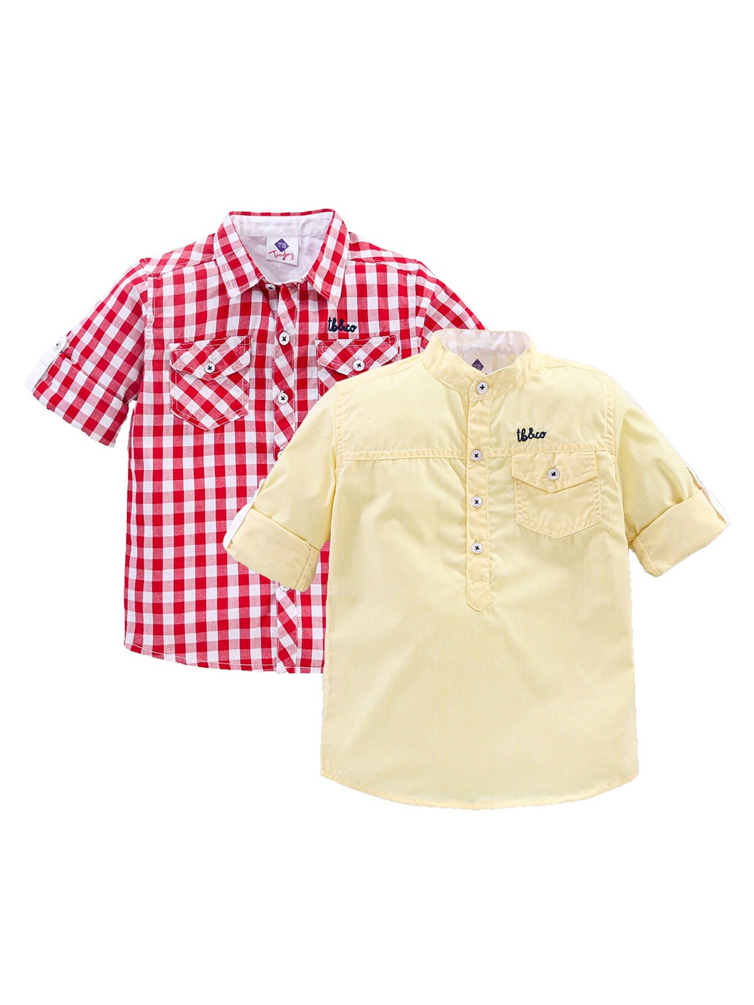 

TONYBOY Boys Pack of 2 Red & Yellow Classic Gingham Checked Cotton Casual Shirts