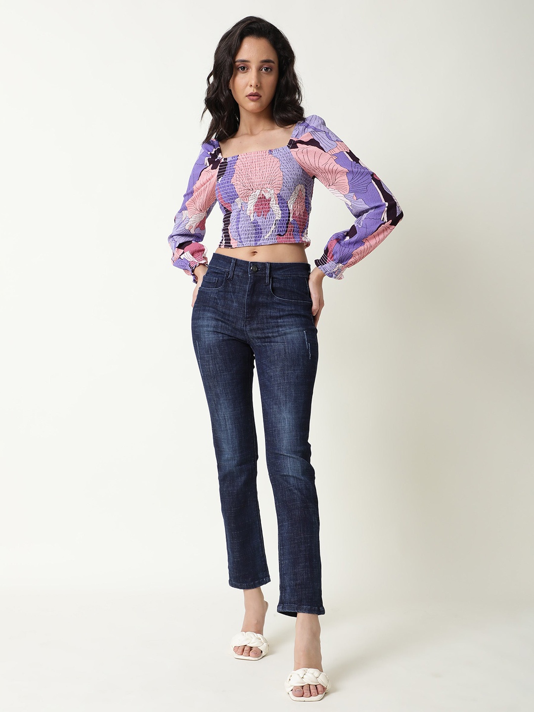 

RAREISM Women Blue High-Rise Mildly Distress Light Fade Jeans