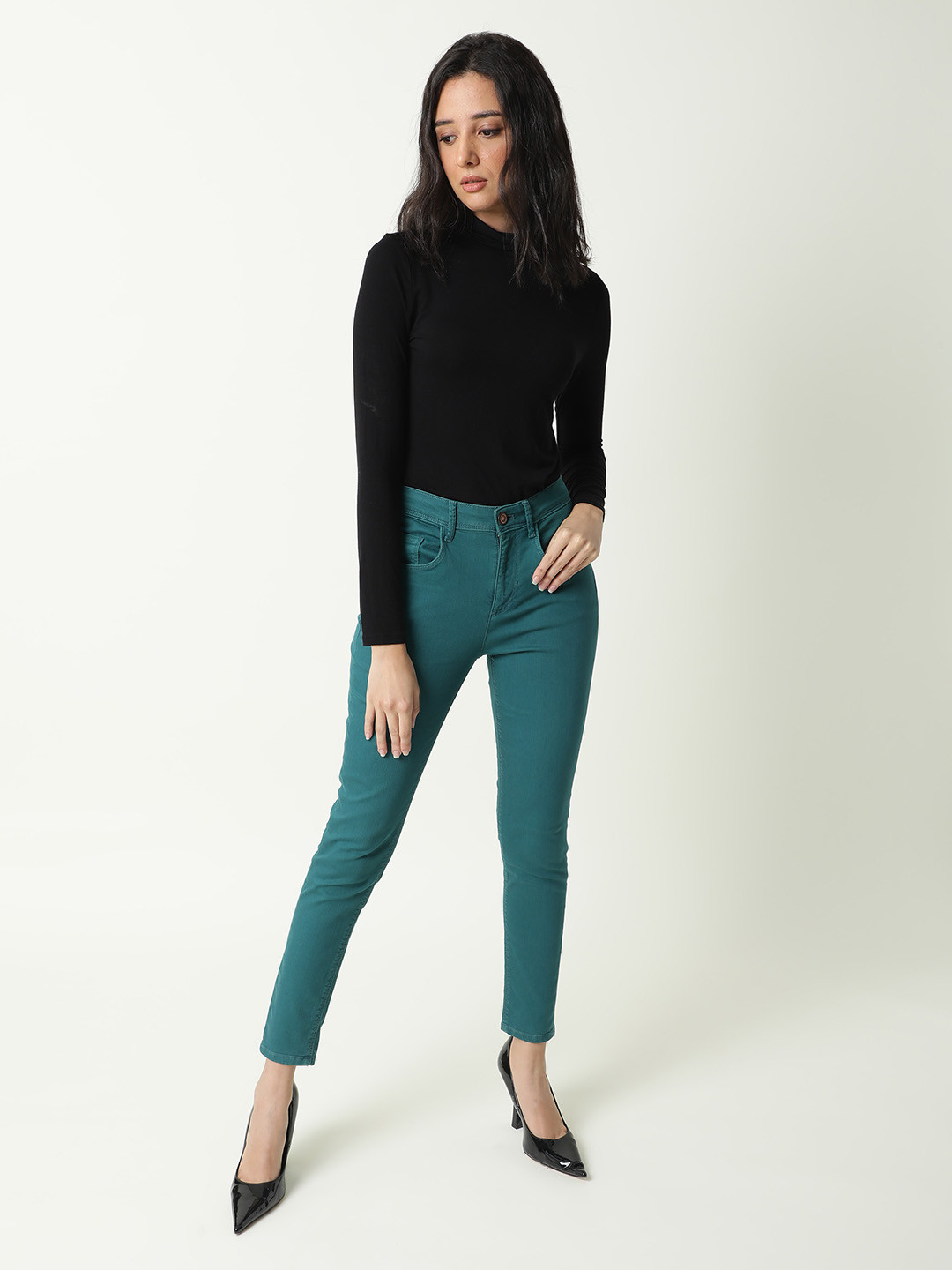 

RAREISM Women Teal Green Solid Jeans