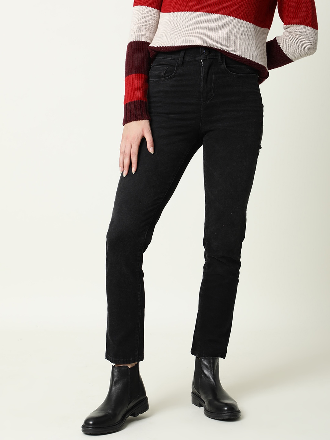 

RAREISM Women Black High-Rise Cotton Jeans
