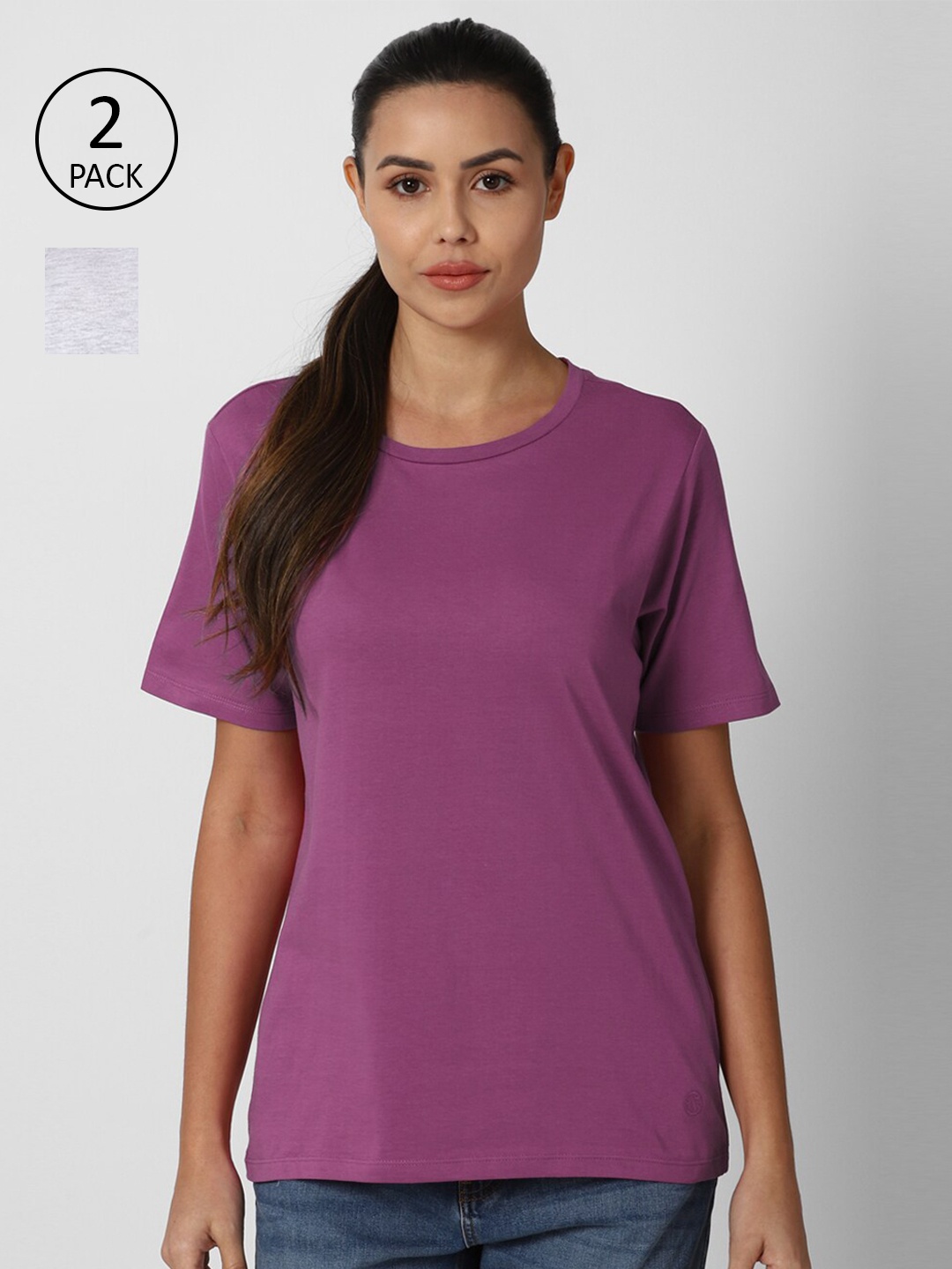 

Van Heusen Woman Purple & Grey Pack Of 2 Solid Pure Cotton Top