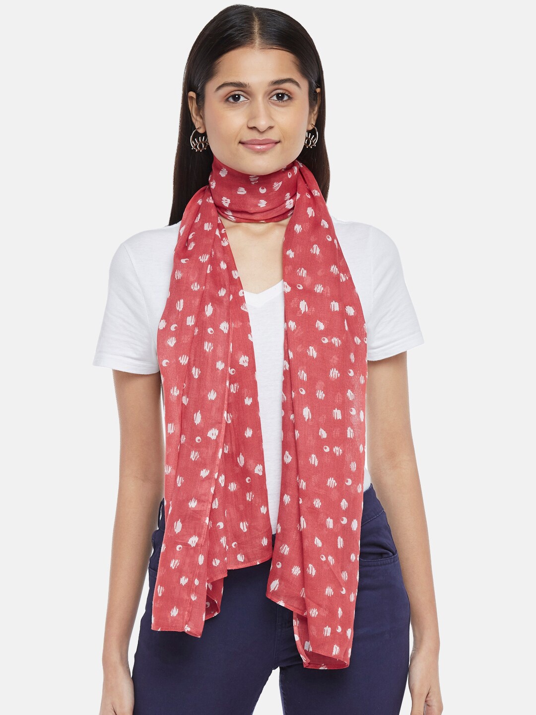 

Honey by Pantaloons Women Coral & White Printed Scarf