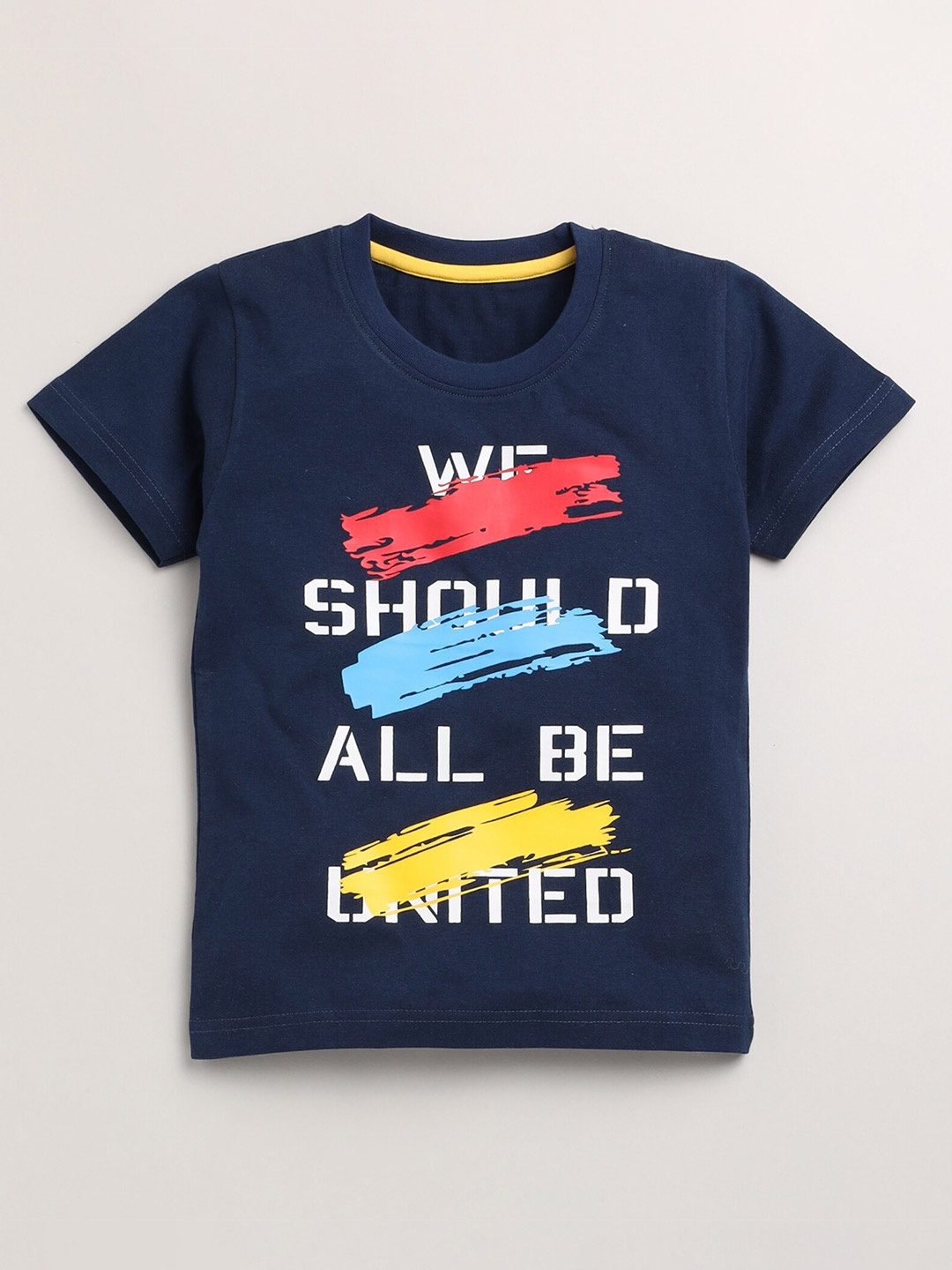

Toonyport Boys Navy Blue Typography Printed Pure Cotton T-shirt
