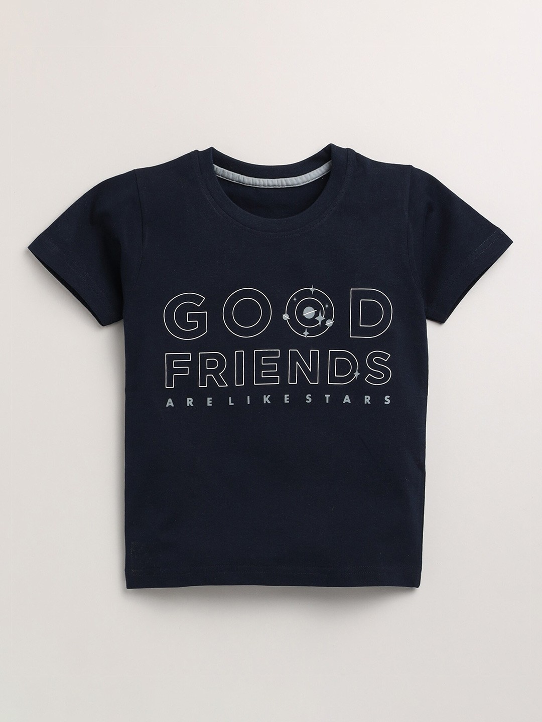 

Toonyport Boys Navy Blue Typography Printed Pure Cotton T-shirt