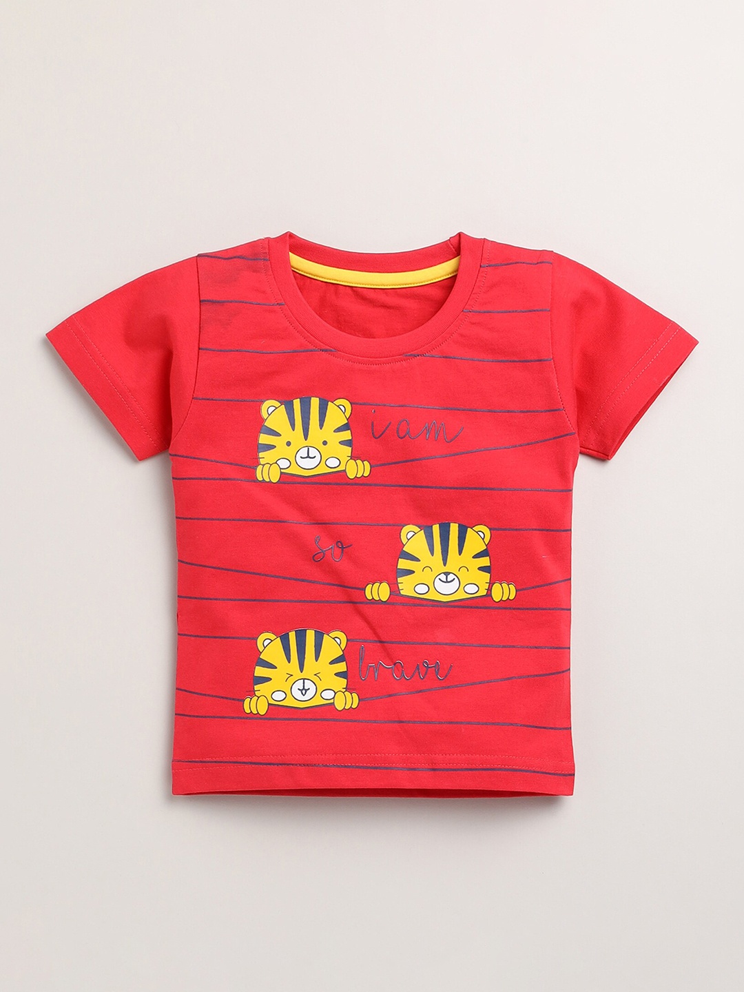 

Toonyport Boys Red & Yellow Typography Printed Pure Cotton T-shirt