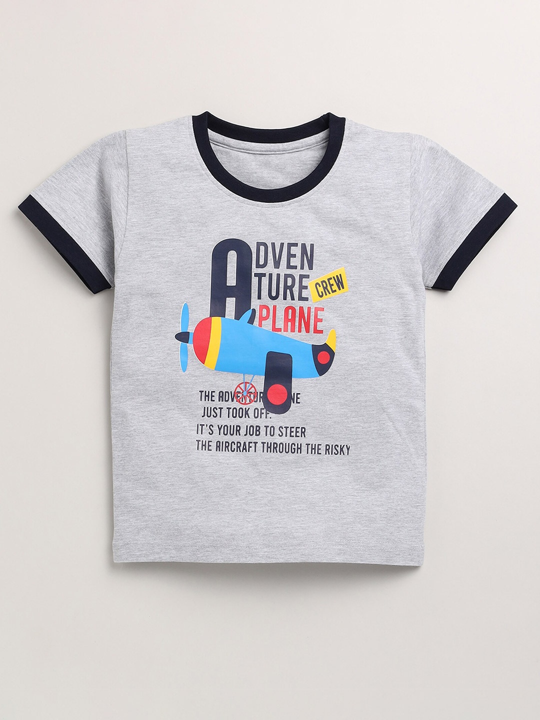 

Toonyport Boys Grey Typography Printed Pure Cotton T-shirt