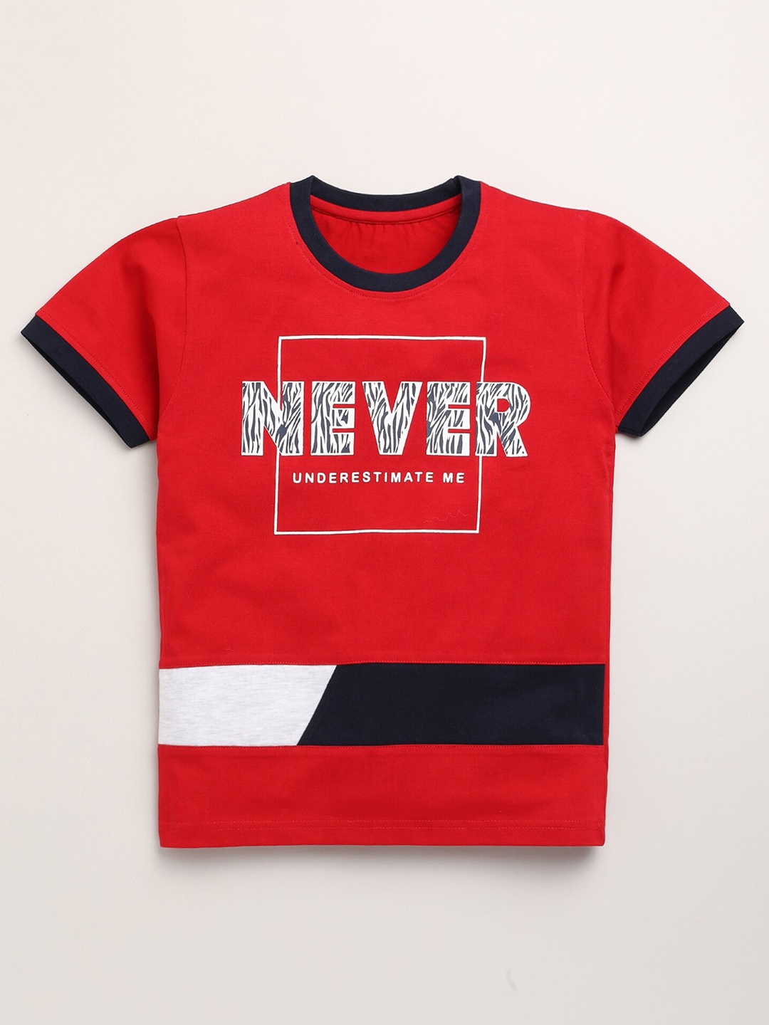 

Toonyport Boys Red Typography Printed Regular Fit Pure Cotton T-shirt