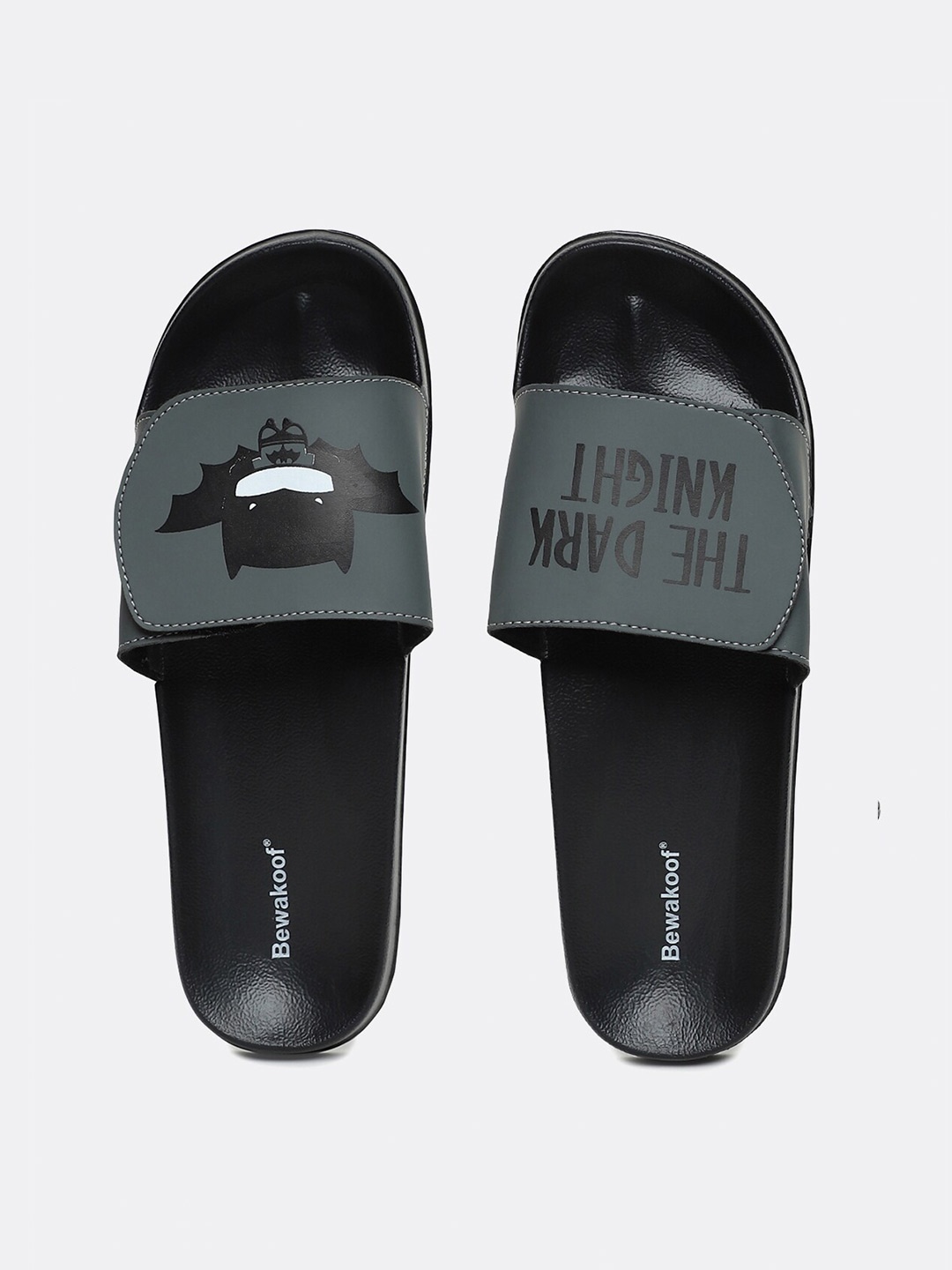 

Bewakoof Men Black & Grey Printed Rubber Sliders