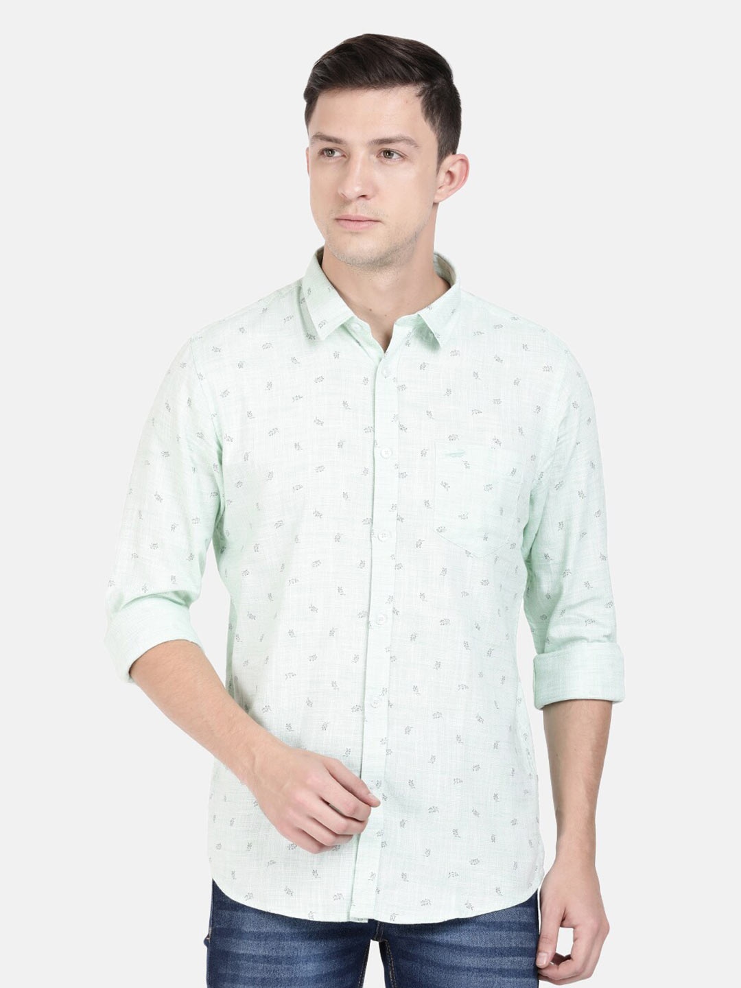 

Crocodile Men Green Classic Slim Fit Floral Printed Cotton Casual Shirt