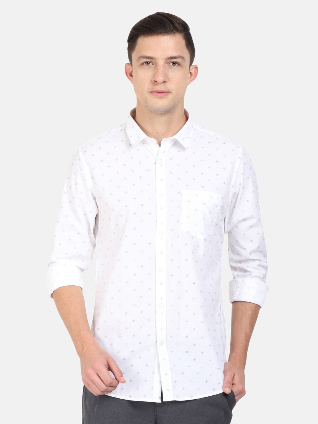 

Crocodile Men White Printed Classic Slim Fit Cotton Casual Shirt