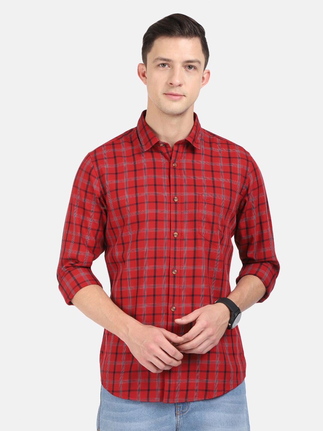 

Crocodile Men Maroon Classic Slim Fit Tartan Checks Checked Casual Shirt