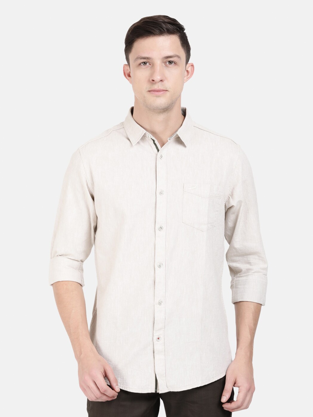

Crocodile Men Beige Classic Slim Fit Cotton Casual Shirt