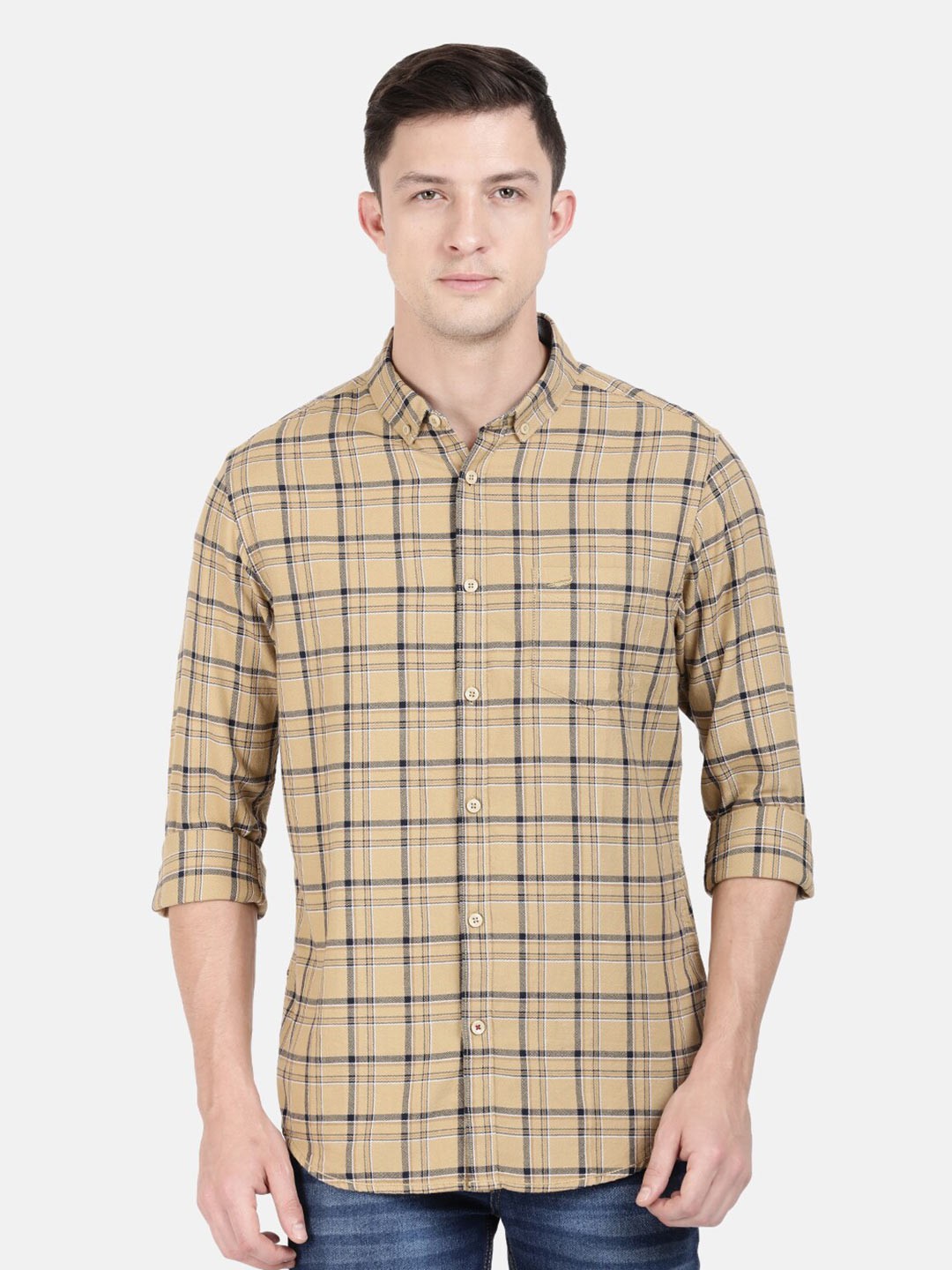 

Crocodile Men Mustard Classic Slim Fit Tartan Checks Checked Cotton Casual Shirt