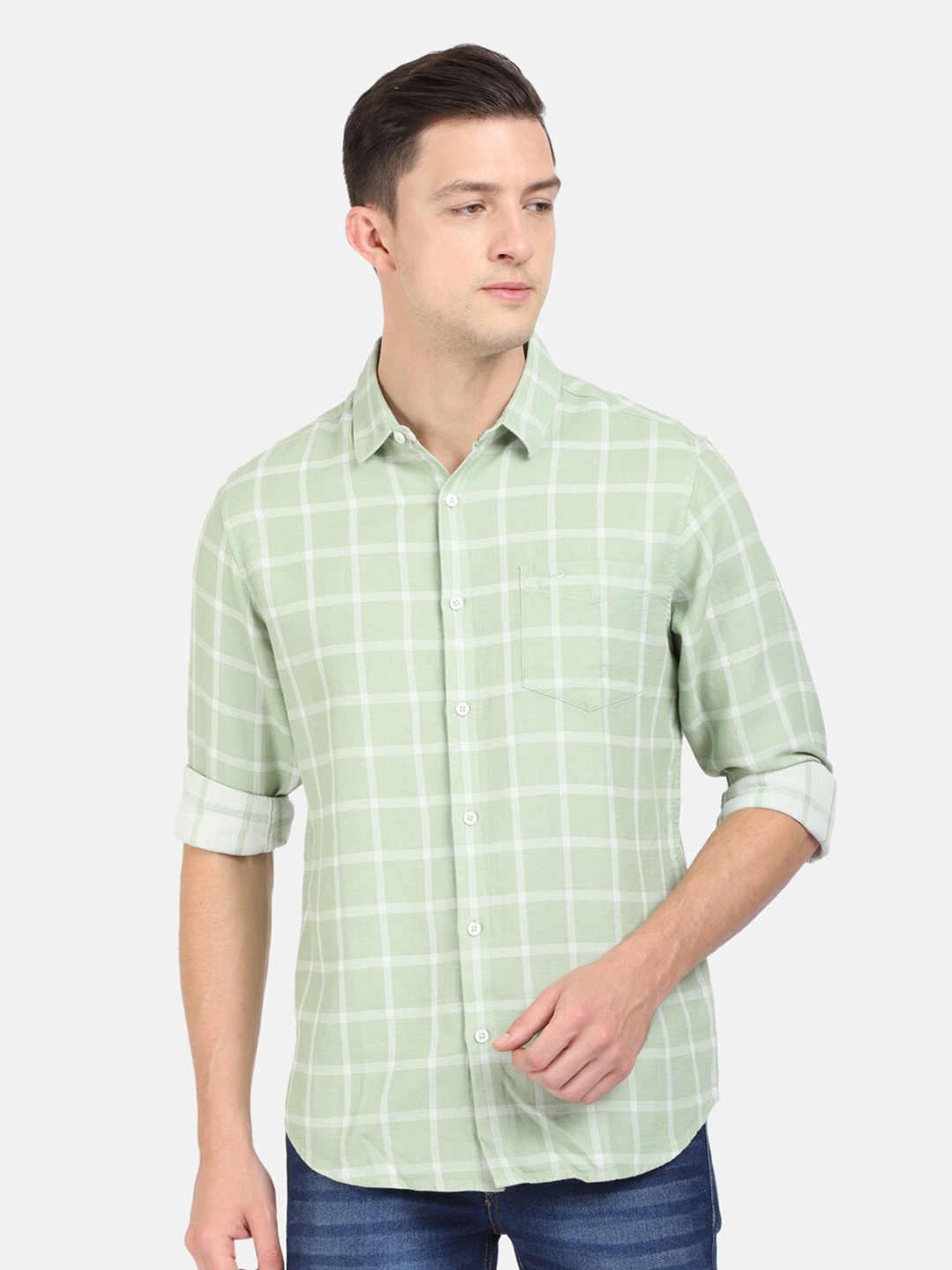 

Crocodile Men Green Classic Slim Fit Checked Casual Shirt