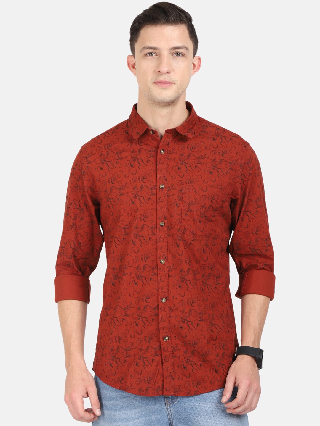 

Crocodile Men Red Classic Slim Fit Floral Printed Casual Shirt