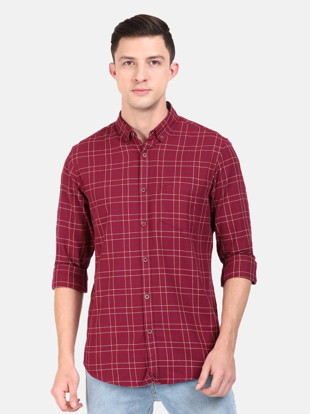 

Crocodile Men Maroon Classic Slim Fit Checked Cotton Casual Shirt