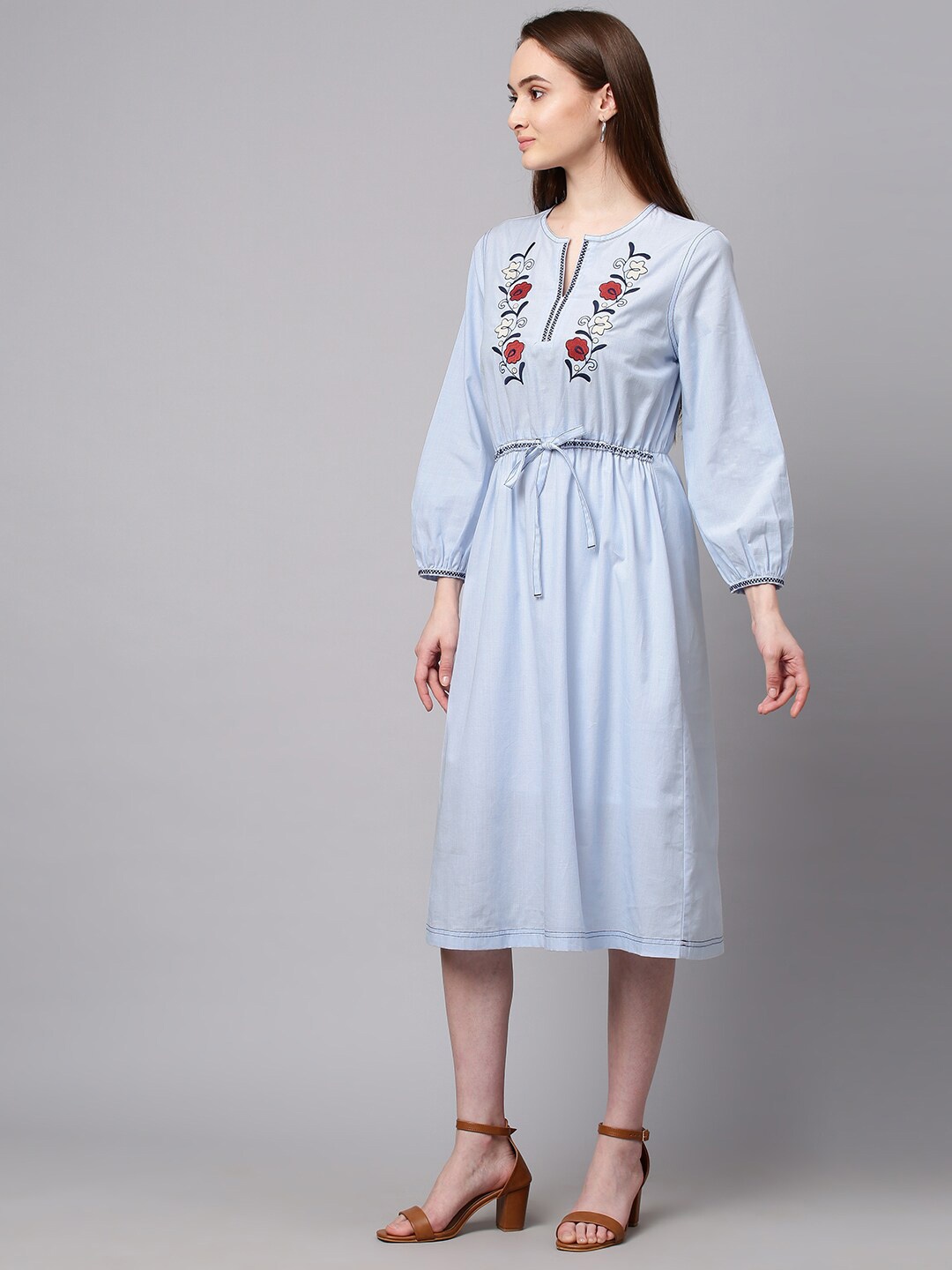 

Chemistry Blue Floral Embroidered Midi Dress