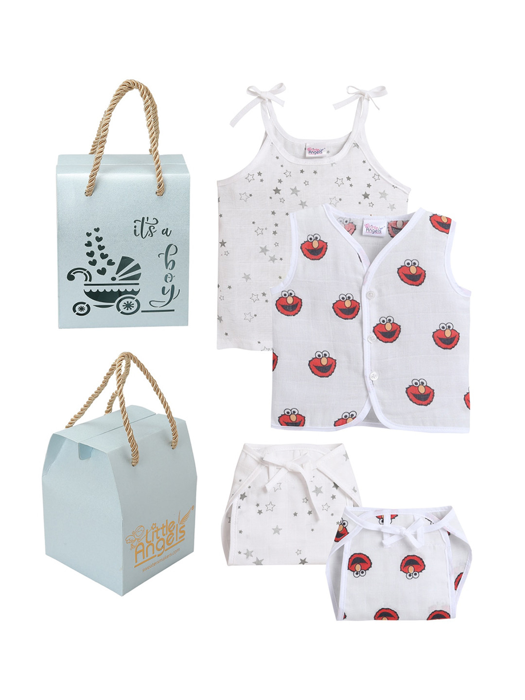 

Little Angels Boys White Pack of 4 Baby Apparel Gift Set