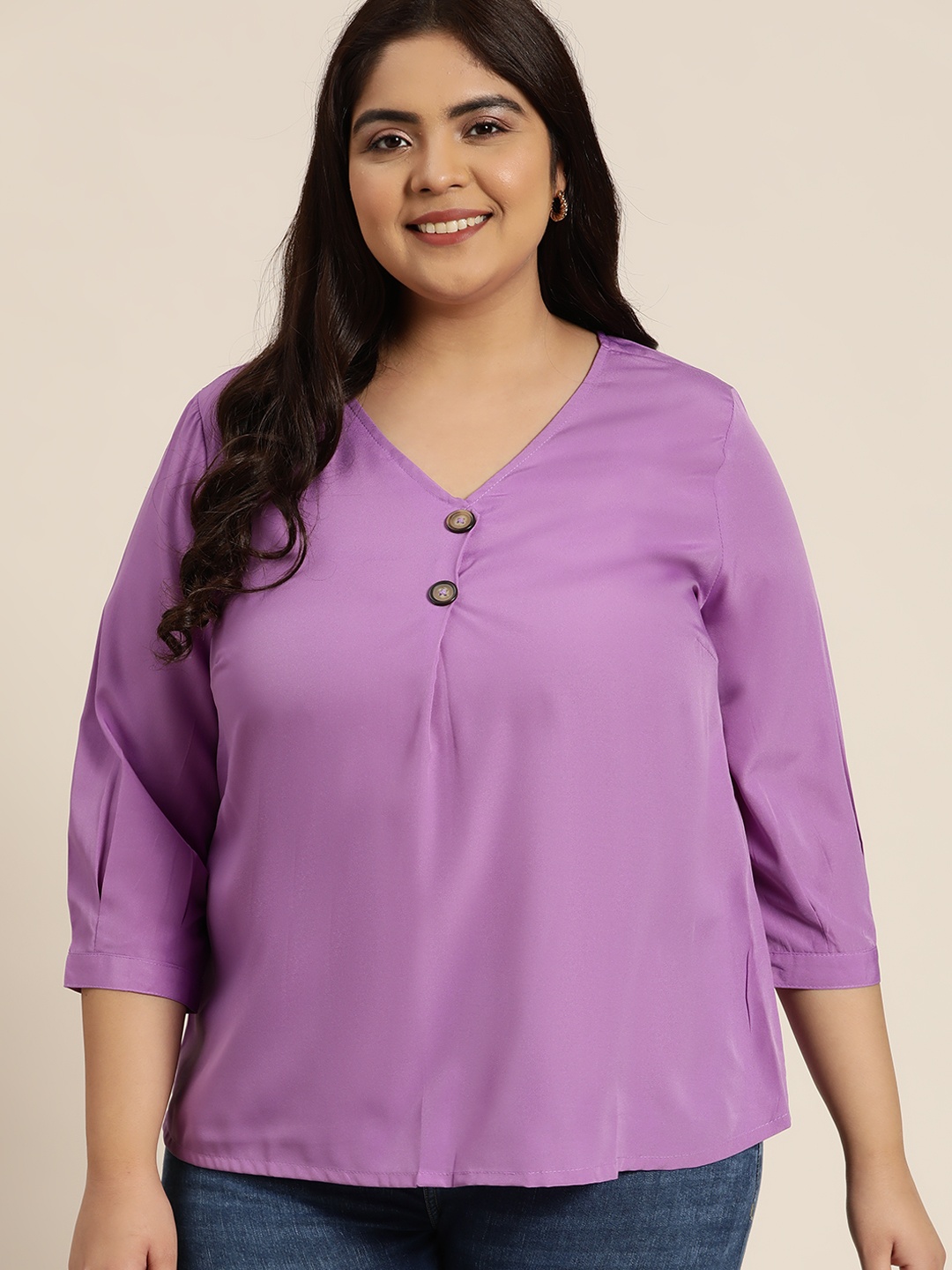 

Sztori Women Plus Size Purple Solid Top