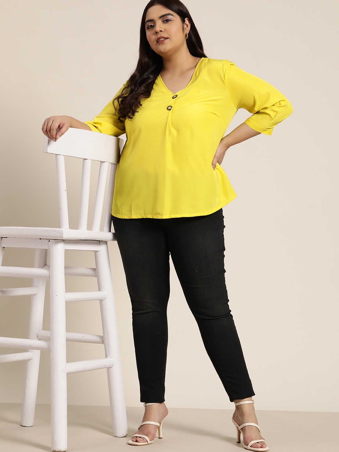 

Sztori Women Plus Size Yellow Solid Top