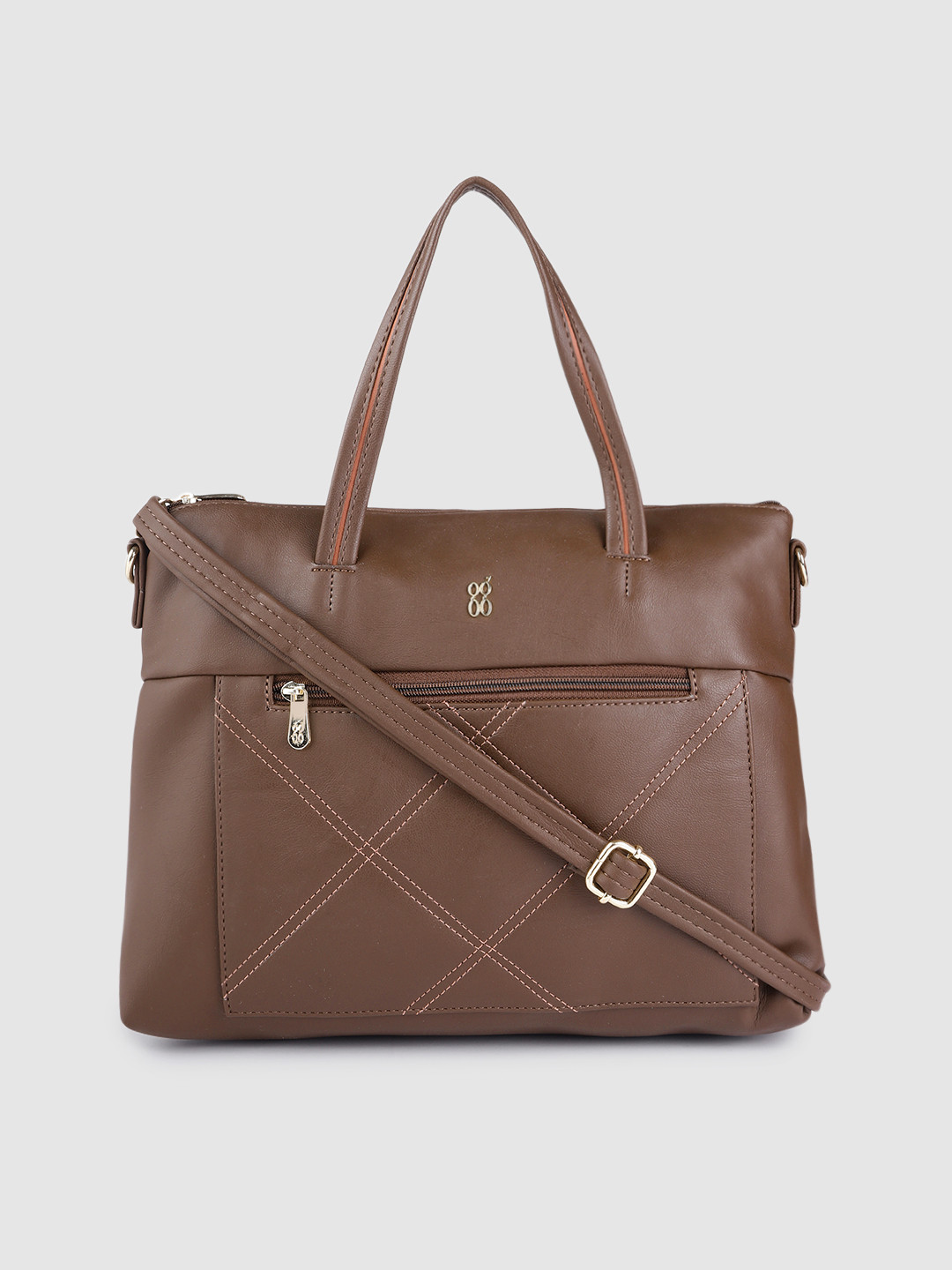 

Baggit Brown Solid Structured Handheld Bag with Quilted Detail