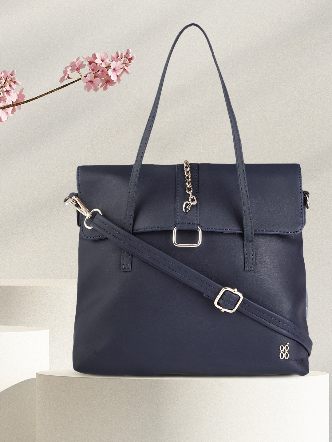 

Baggit Navy Blue Solid Structured Handheld Bag