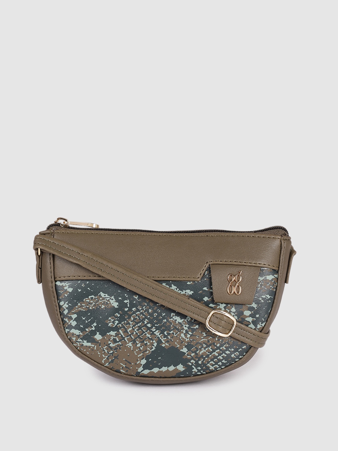 

Baggit Olive Green Animal Printed Half Moon Sling Bag