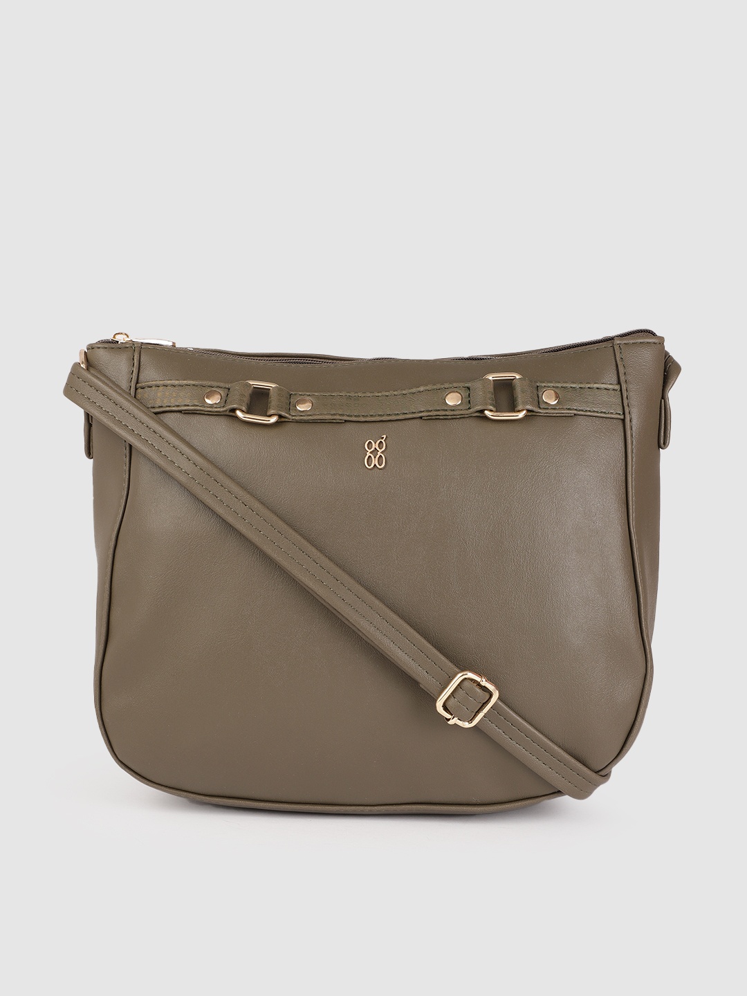 

Baggit Olive Green Solid Structured Sling Bag
