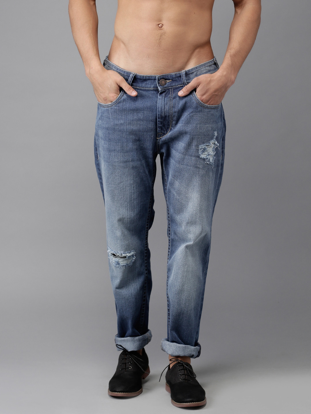 

Moda Rapido Blue Slim Fit Mid-Rise Mildly Distressed Jeans