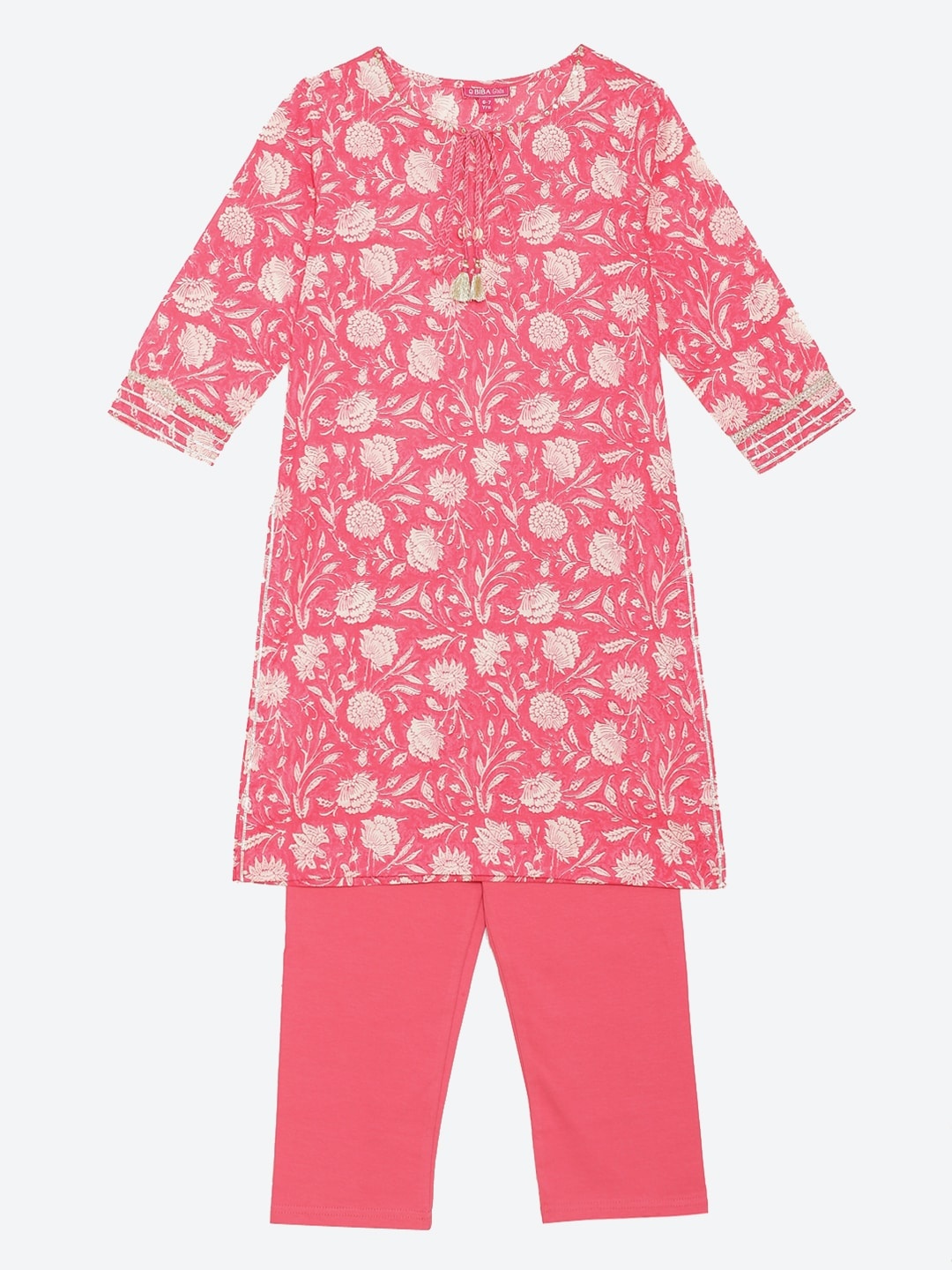 

Biba Girls Pink Floral Printed Kurta with Trousers