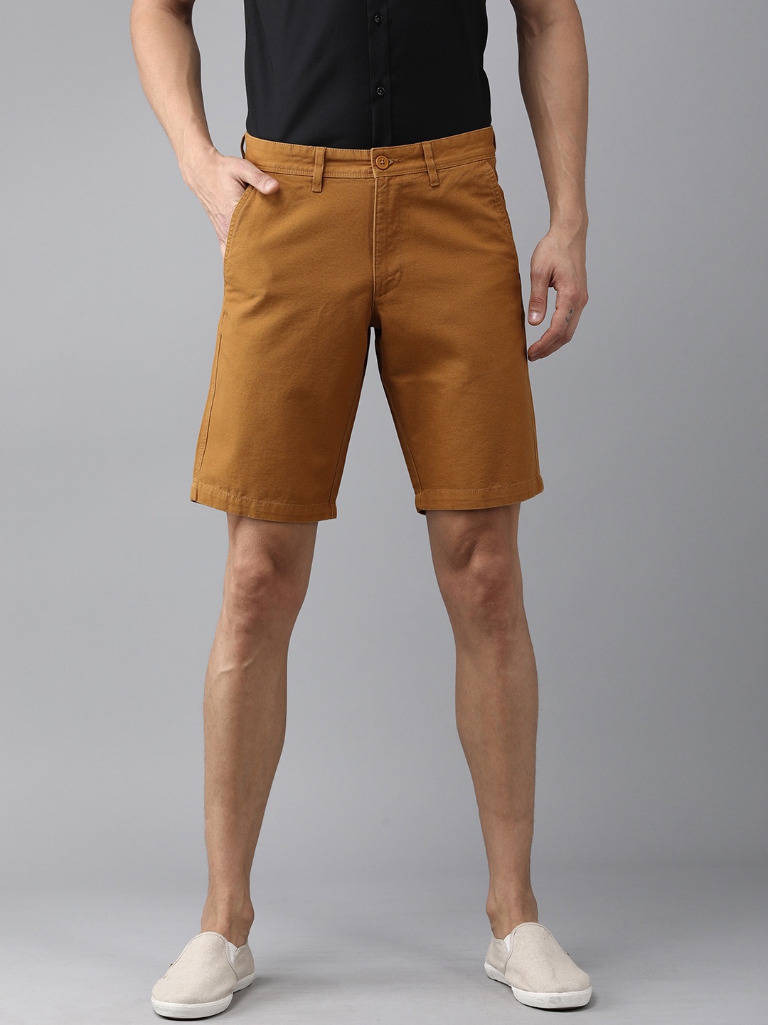 

Van Heusen Sport Men Tan Solid Low-Rise Regular Shorts