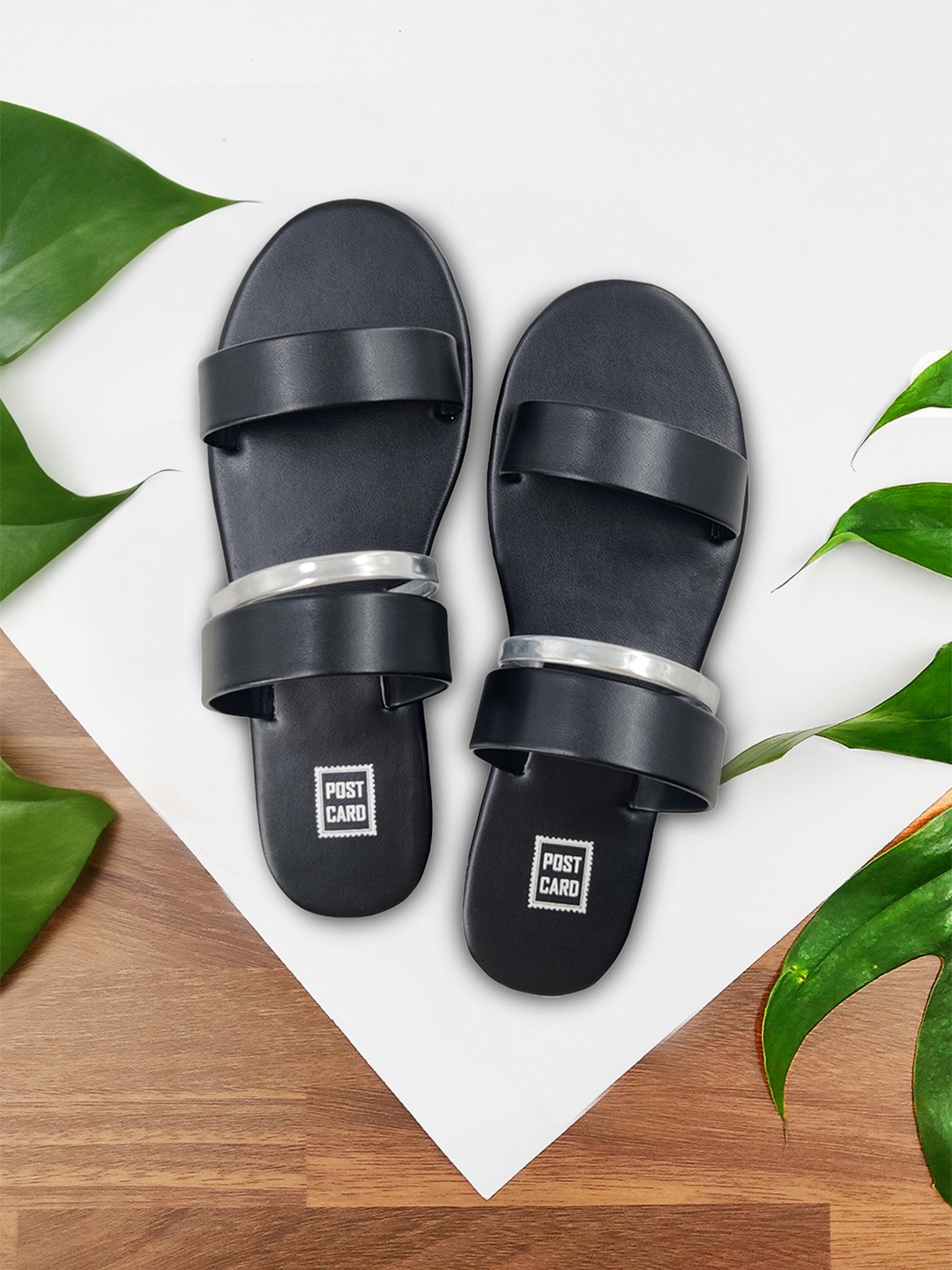 

POSTCARD Women Black Colourblocked One Toe Flats