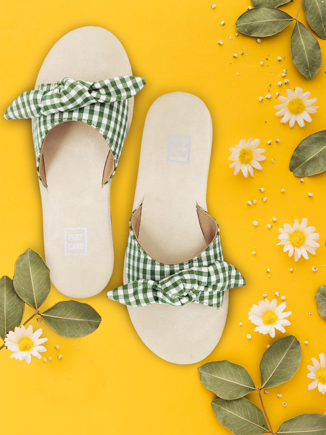 

POSTCARD Women Beige Printed Open Toe Flats with Bows