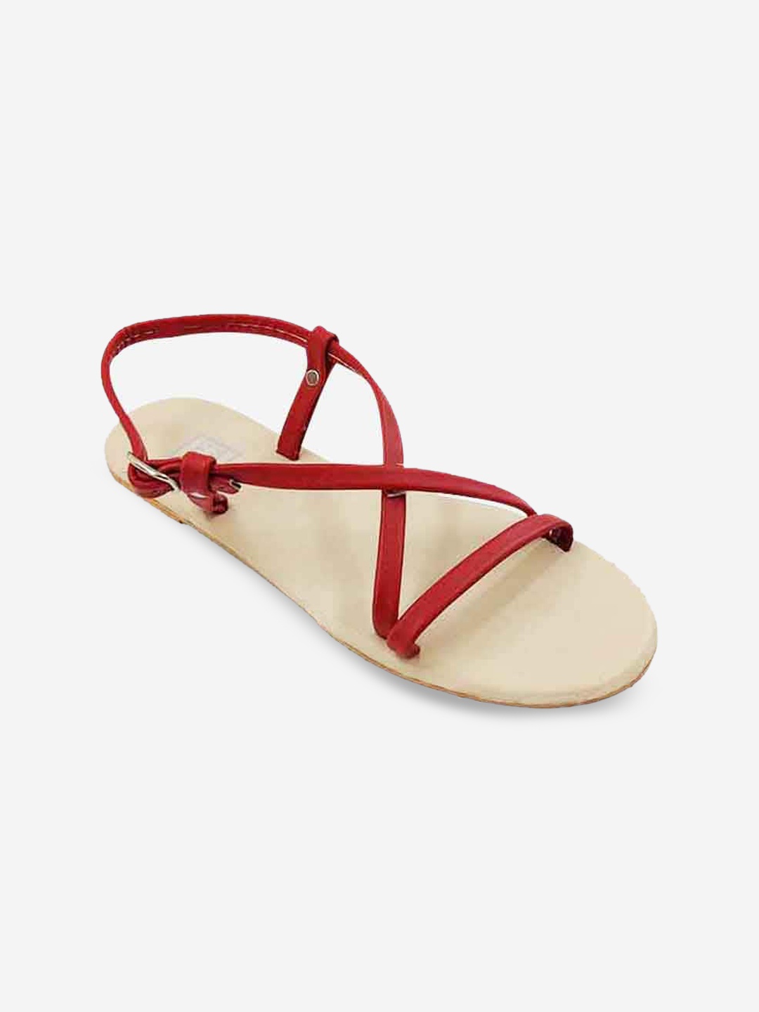 

POSTCARD Women Beige & Red Open Toe Flats