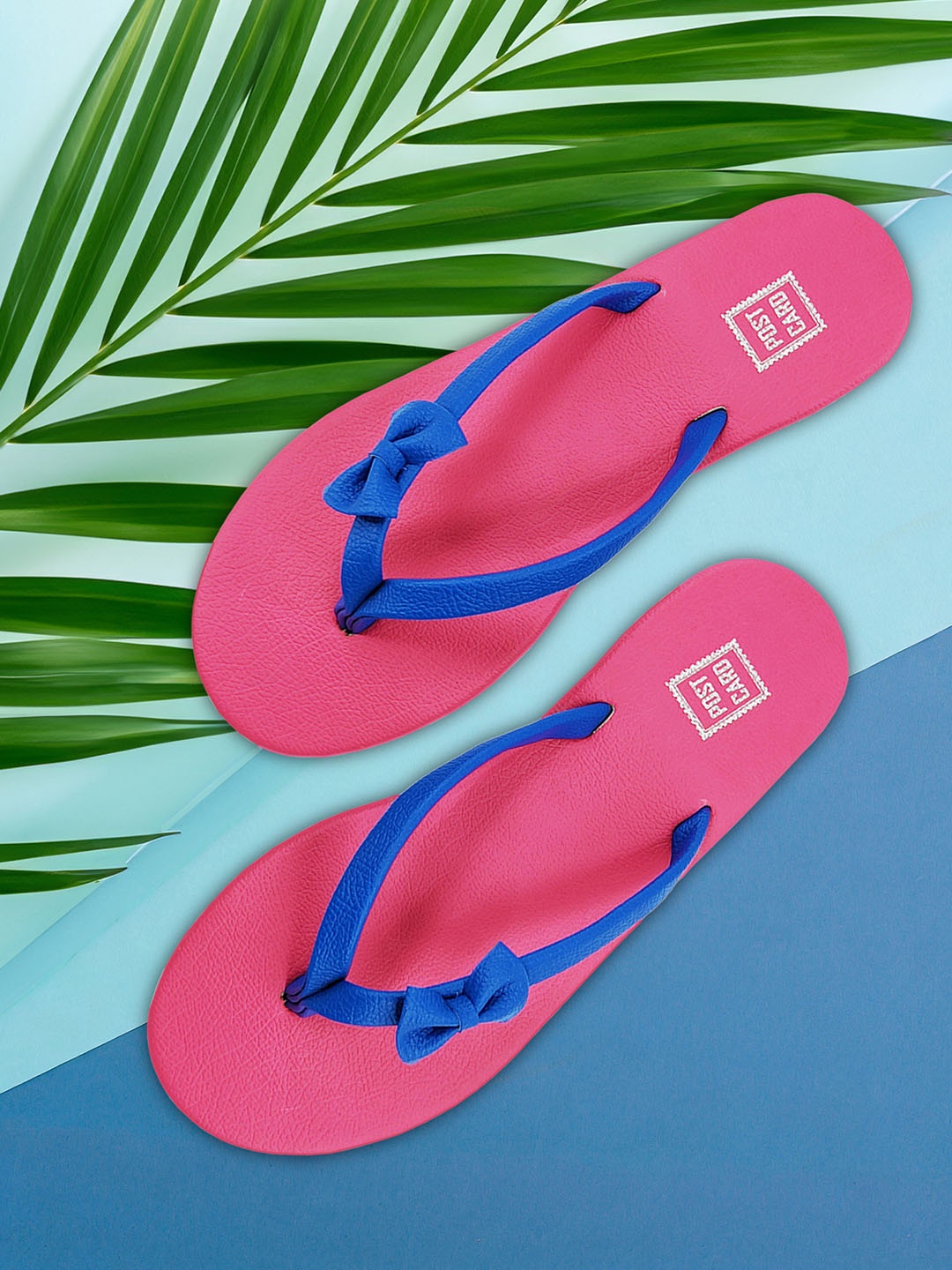 

POSTCARD Women Blue Open Toe Flats with Bows