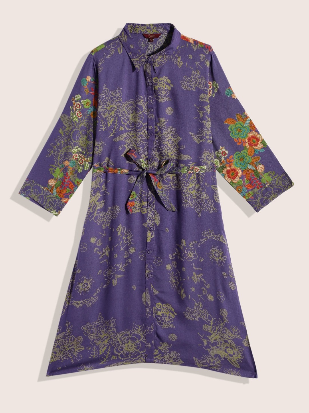 

Sangria Teen Girls Violet & Green Floral A-Line Shirt Dress