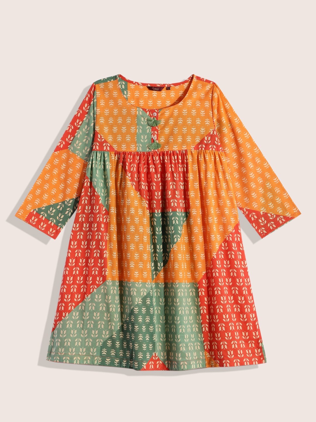 

Sangria Orange & Coral Floral Empire Pure Cotton Dress