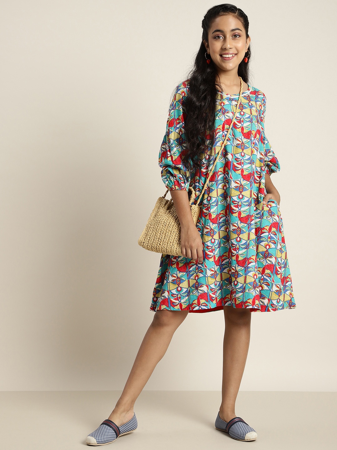 

Sangria Teen Girls Multicoloured Floral A-Line Dress, Multi