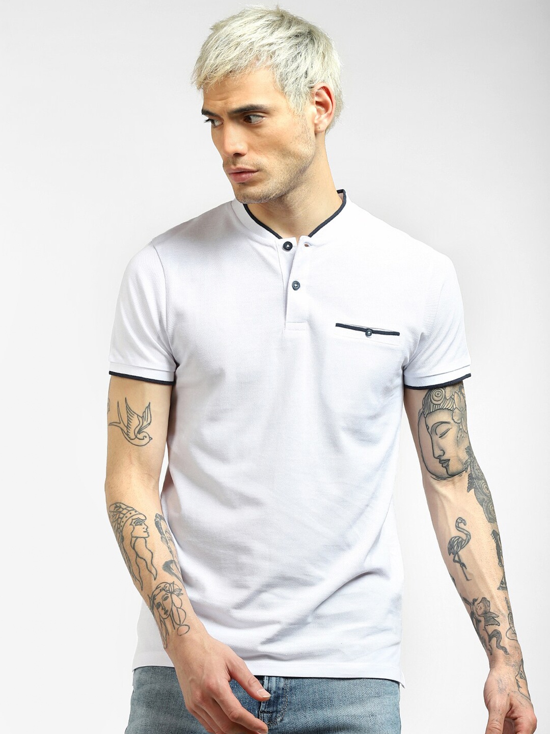 

Jack & Jones Men White Henley Neck Regular Fit T-shirt