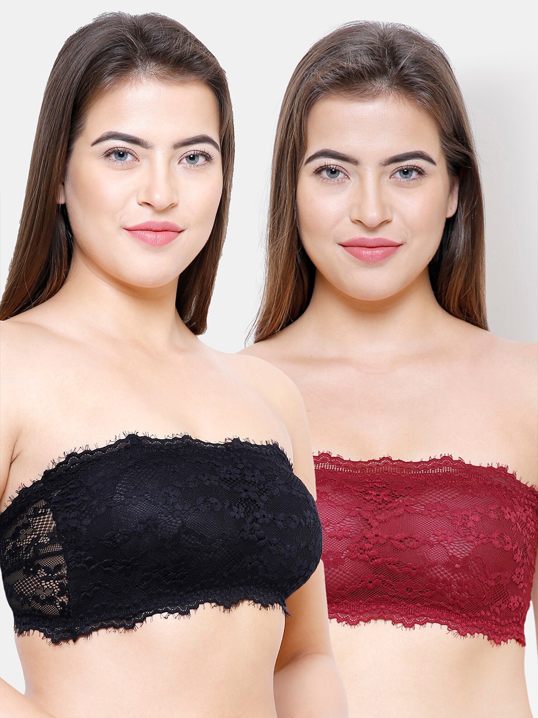 

FashionRack Pack of 2 Bandeau Bra Lightly Padded, Black