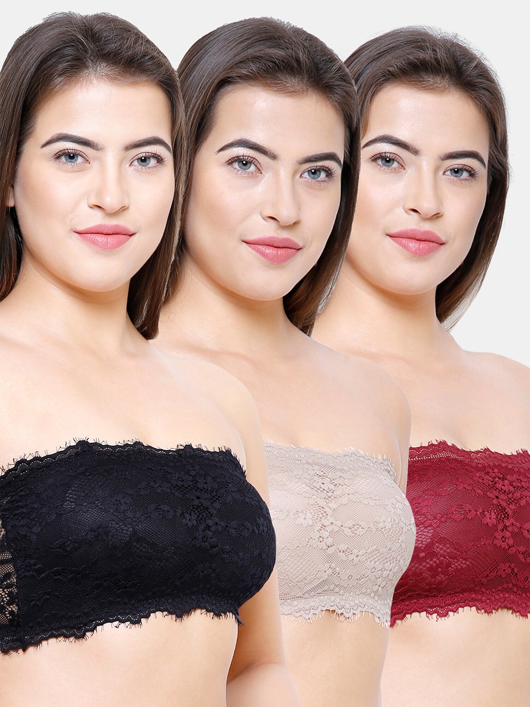 

FashionRack Pack Of 3 Lightly Padded Microfiber Bandeau Bra 8043_BSM, Black