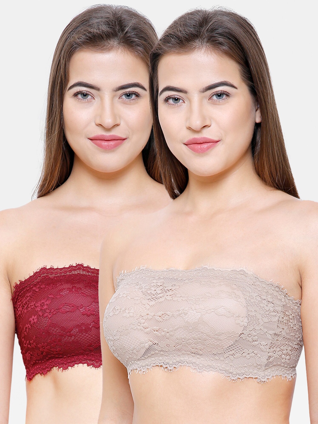 

FashionRack Pack of 2 Maroon & Beige Bandeau Bra - Lightly Padded