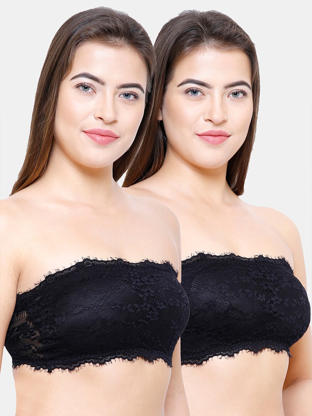 

FashionRack Pack of 2 Lightly Padded Bandeau Bras 8043_BB, Black