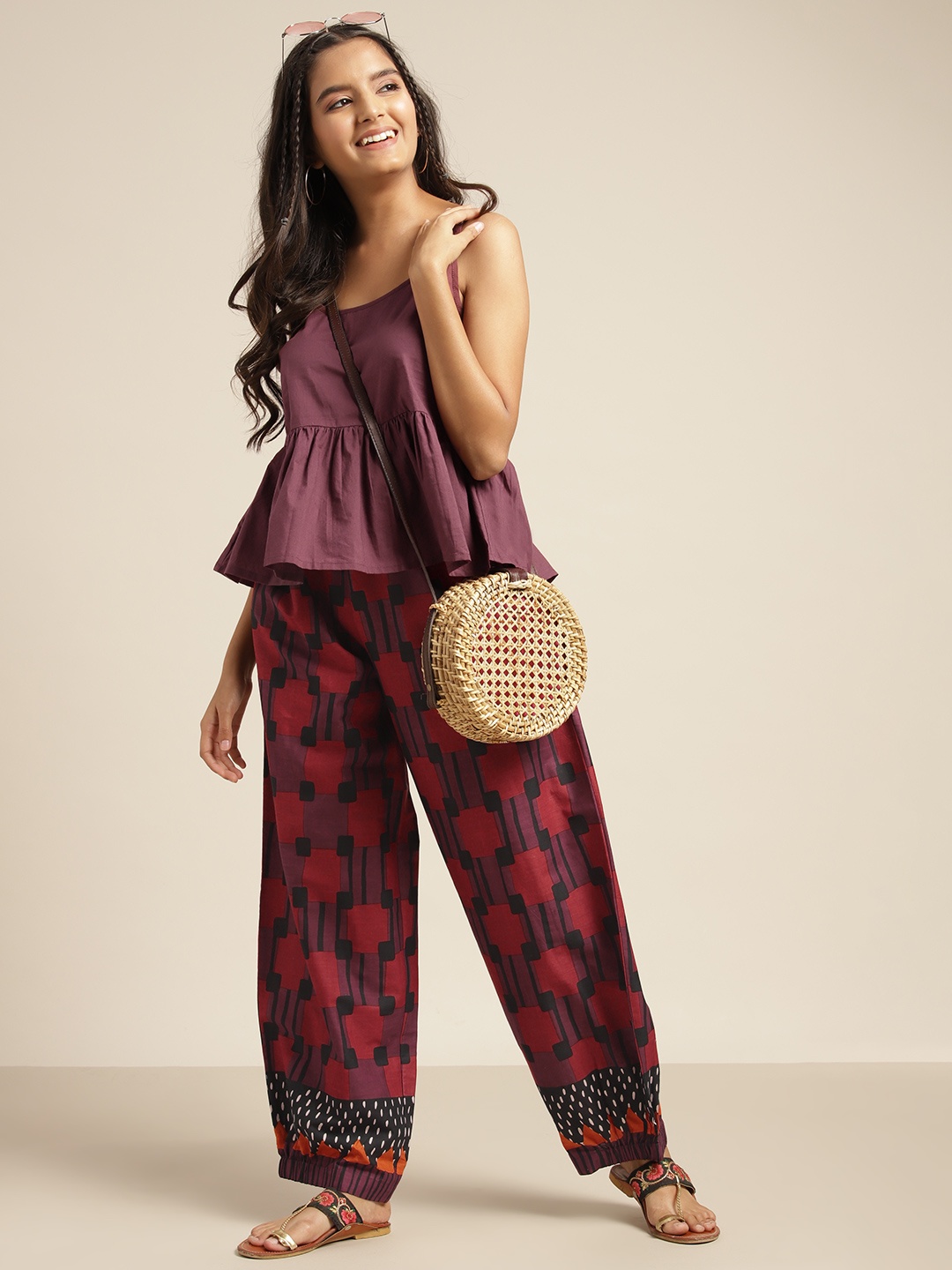 

Sangria Girls Mauve Solid Pleated Pure Cotton A-Line Top with Salwar