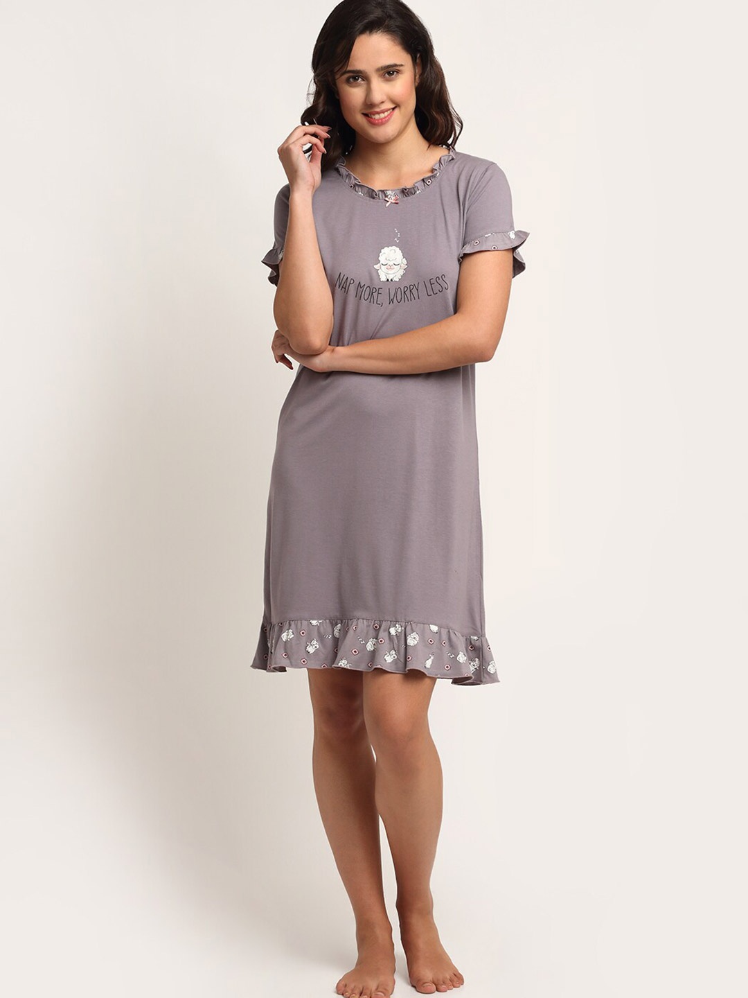 

Kanvin Women Grey Printed Cotton Nightdress