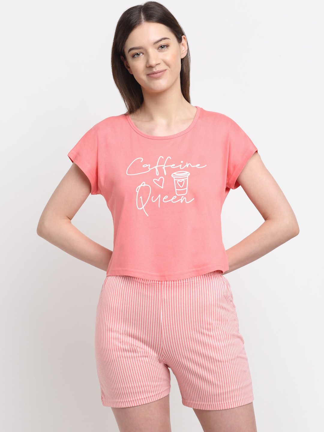 

Kanvin Women Peach Printed Night Suits