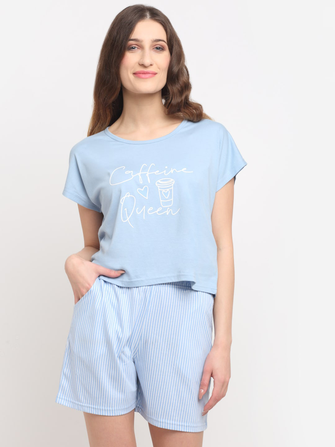

Kanvin Women Blue & White Printed Night suit