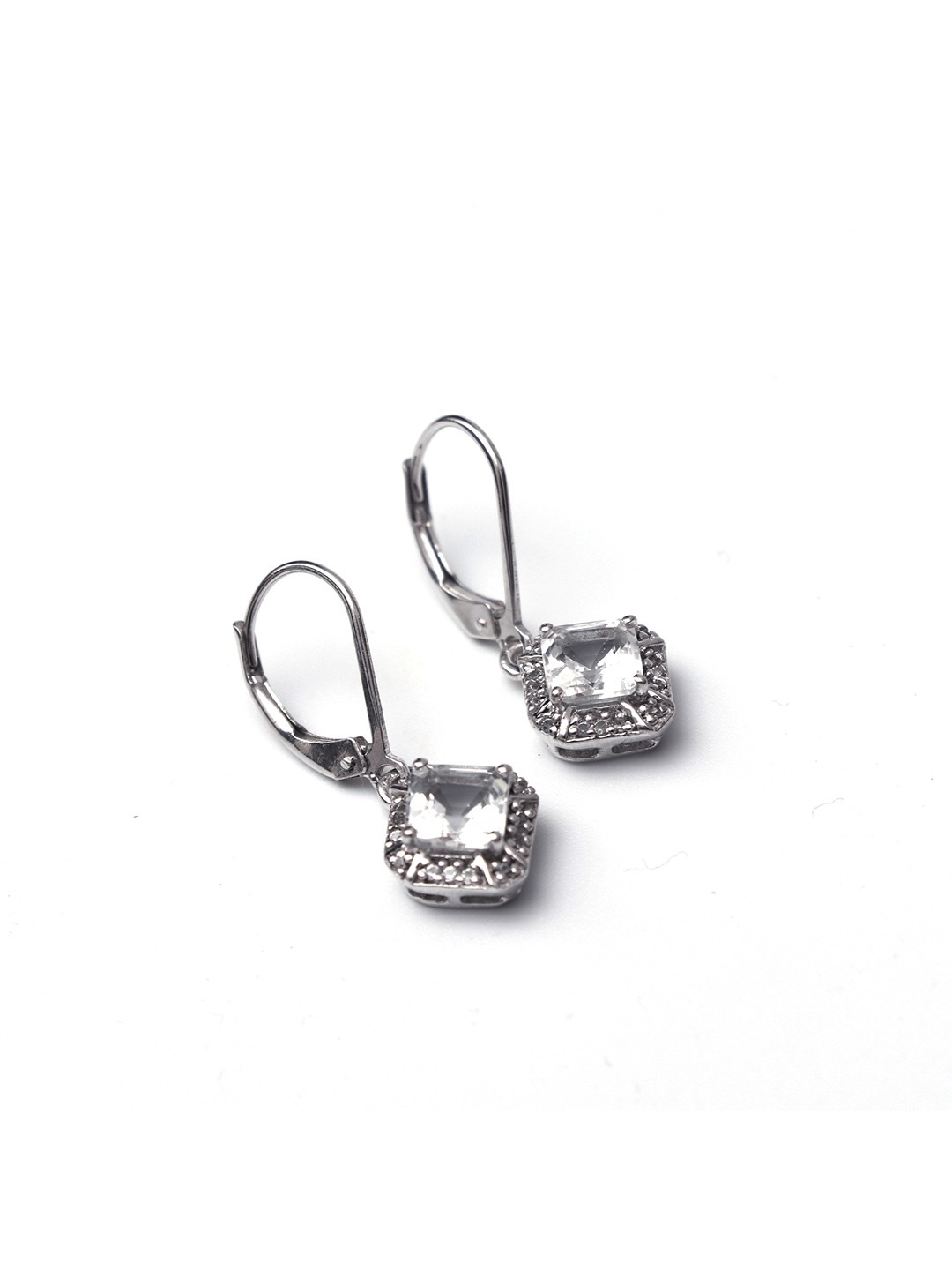 

HIFLYER JEWELS White & Rhodium-Plated Diamond Shaped Drop Earrings