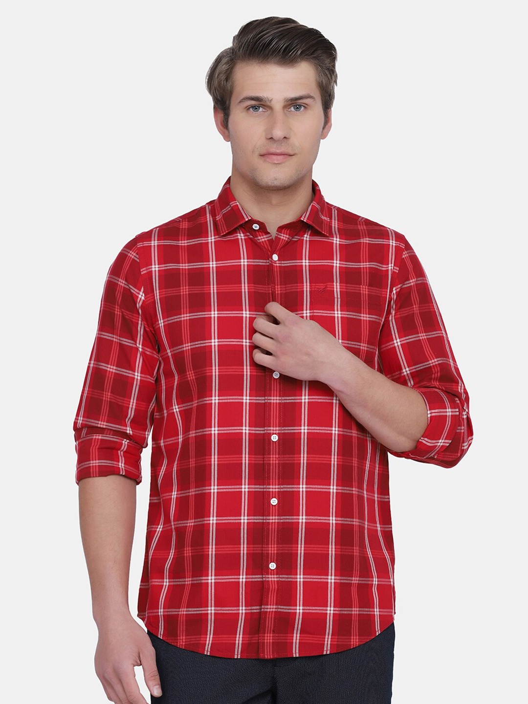

Blackberrys Men Red India Slim Fit Tartan Checks Casual Shirt