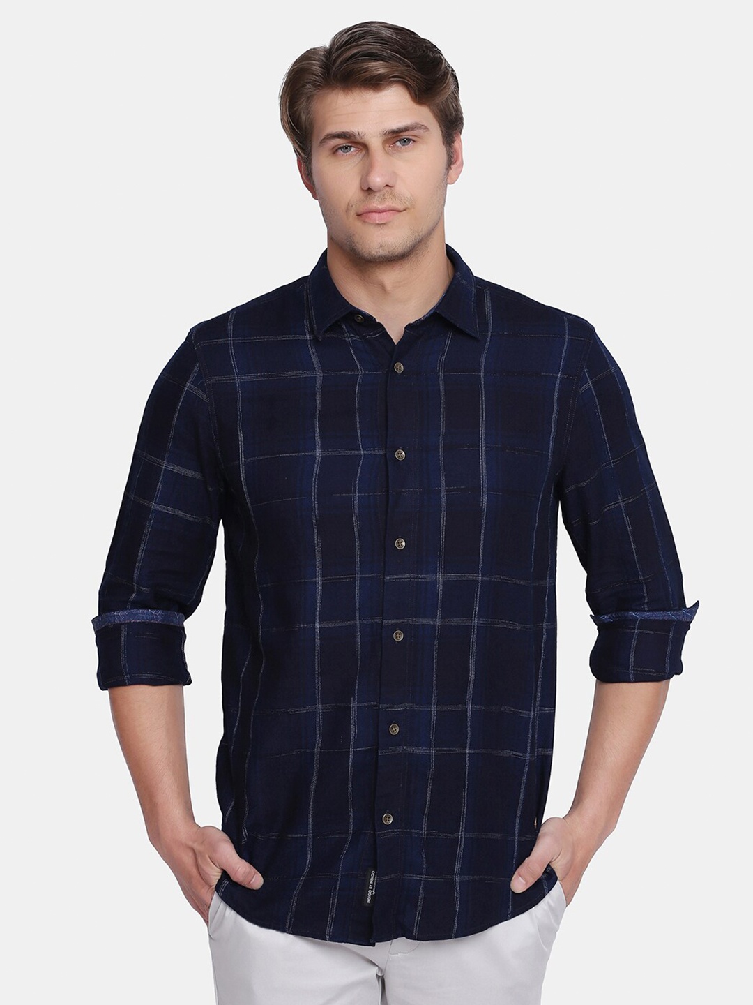

Blackberrys Men Blue India Slim Fit Checked Cotton Casual Shirt